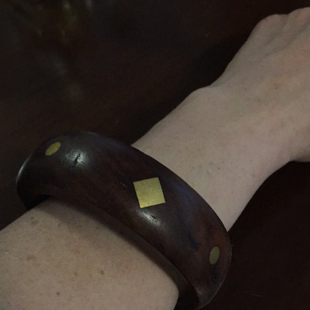 Solid wood and gold tone bracelet